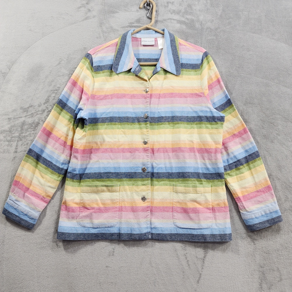 Alfred Dunner Jacket Womens L Multicolor Striped Linen Blend Chore Coat Casual